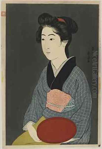 Woman Holding a Tray Taisho era Oil Painting by Goyo Hashiguchi