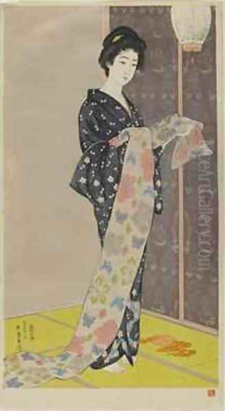 Woman in a Summer Kimono Oil Painting by Goyo Hashiguchi