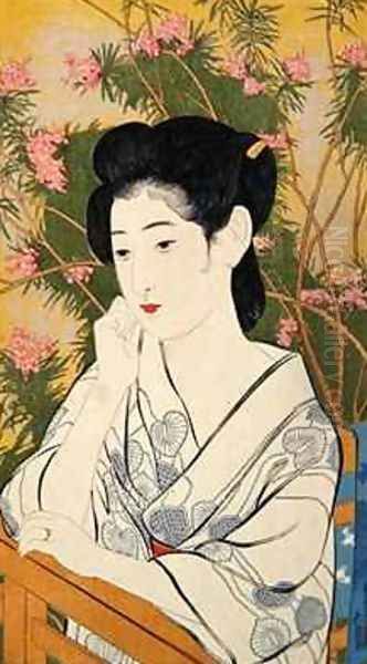 Woman at a Hot Spring Hotel Oil Painting by Goyo Hashiguchi