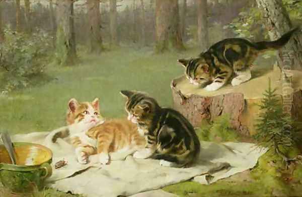 Kittens Playing Oil Painting by Ewald Honnef