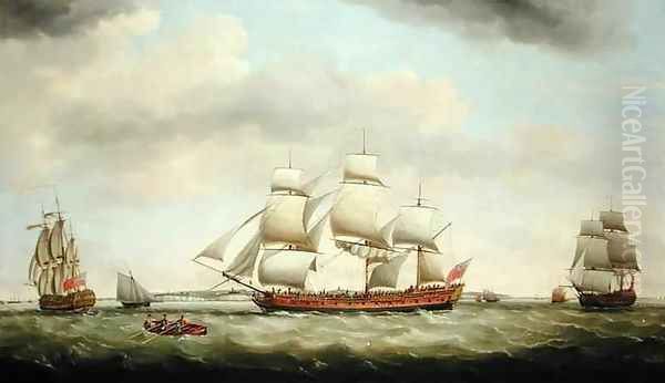 The East Indiaman General Coote in Three Positions off the Downs Oil Painting by Francis Holman