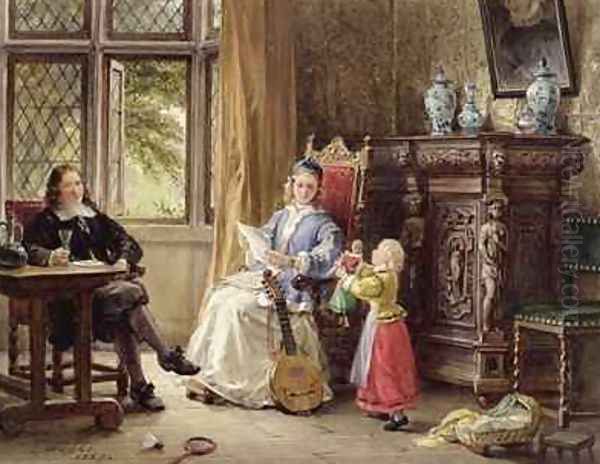 Elizabethan Interior Oil Painting by Louis Haghe