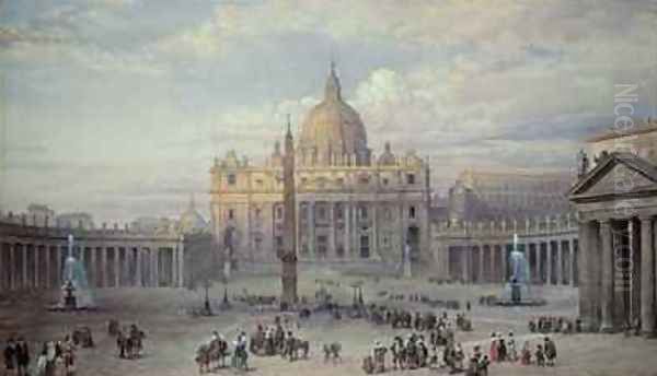 Exterior of St Peters Rome from the Piazza Oil Painting by Louis Haghe