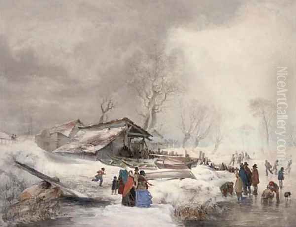 Winter on the ice Oil Painting by Louis Haghe