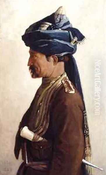 Mohamed a Jemadar of the 5th Bengal Cavalry Oil Painting by Vereker Monteith Hamilton