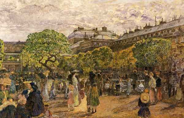 An Afternoon in the Gardens of the Palais Royal Oil Painting by Frederic-Anatole Houbron