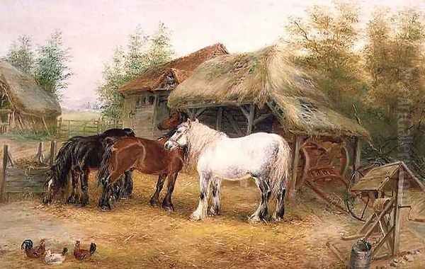 Carthorses in a farmyard Oil Painting by Edwin Frederick Holt