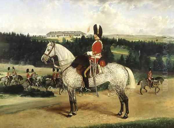 A Squadron Sergeant Major a Kettle Drummer and a Detachment of Scots Greys Oil Painting by Edwin Frederick Holt