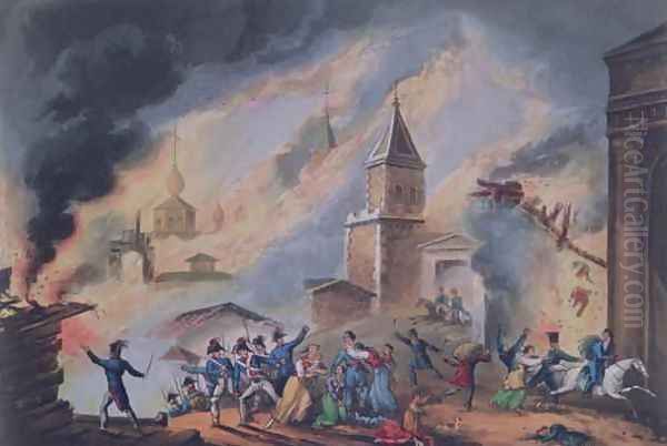 The Burning of Moscow Oil Painting by William Heath