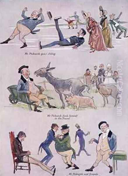 Cartoons of Mr Pickwick from Holly Leaves Christmas Number of the Illustrated Sporting and Dramatic News Oil Painting by Henry Harris