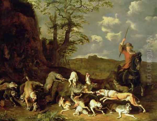 A Bear Hunt Oil Painting by Abraham Danielsz Hondius