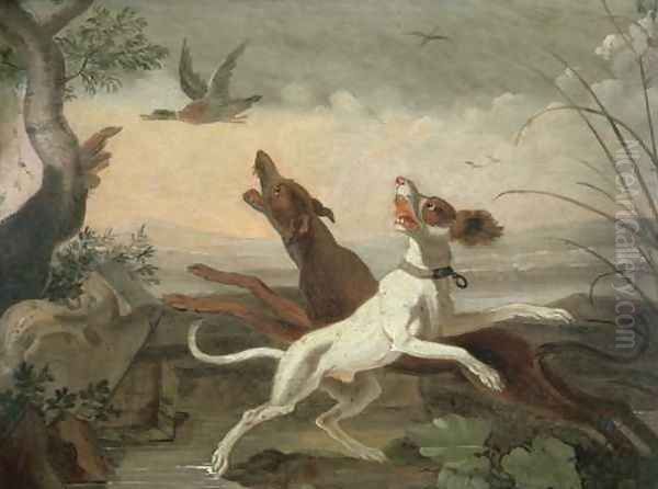 Gundogs flushing a duck Oil Painting by Abraham Danielsz Hondius