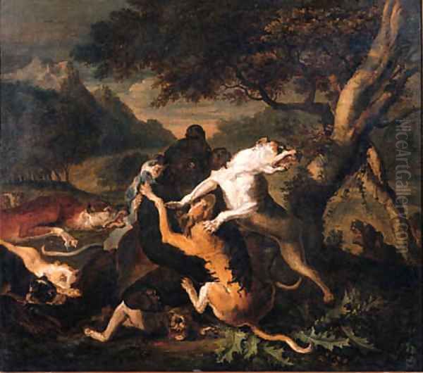 Hounds bringing down a bear Oil Painting by Abraham Danielsz Hondius