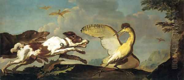 Hounds chasing a wounded bittern Oil Painting by Abraham Danielsz Hondius