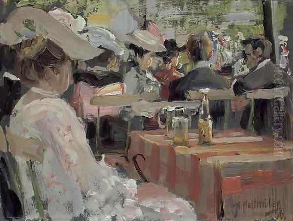 A Garden Restaurant Oil Painting by August Heitmuller