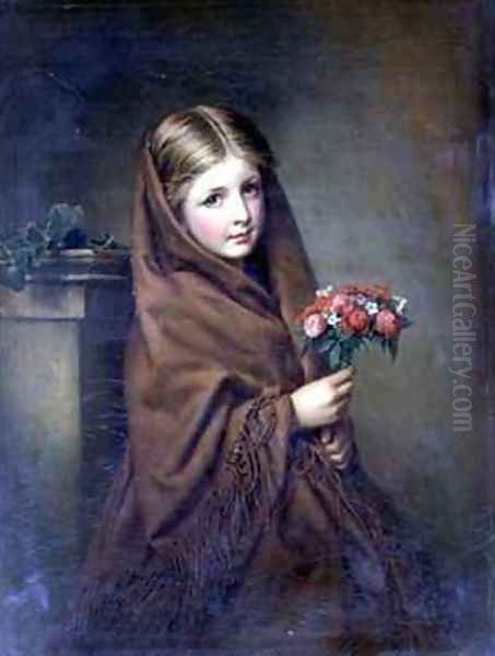 A London Flower Girl Oil Painting by Samuel Baruch Halle