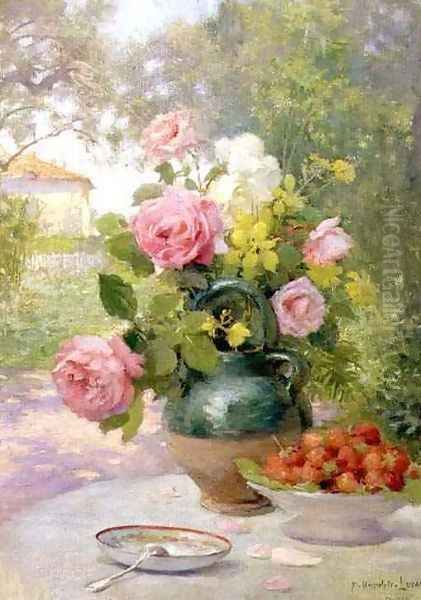 Still life of Roses and Strawberries Oil Painting by Felix Hippolyte-Lucas