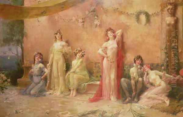 The Temptresses Before a Wall Covered with Graffiti Oil Painting by Felix Hippolyte-Lucas