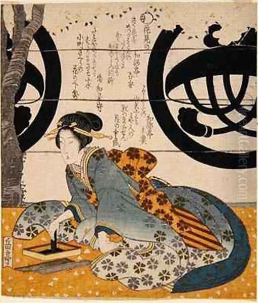 Beauty Viewing Flowers 2 Oil Painting by Gakutei Harunobu