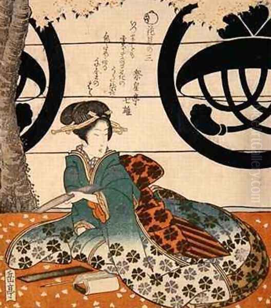 Beauty Viewing Flowers 4 Oil Painting by Gakutei Harunobu