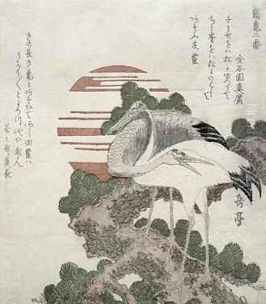 Crane Tsuru from the series 2 designs of Cranes and Turtles Oil Painting by Gakutei Harunobu