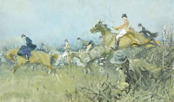 Hunting Scene Full Cry Oil Painting by Gilbert Holiday