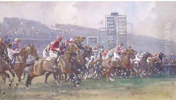 At the start, The Grand National Oil Painting by Gilbert Holiday