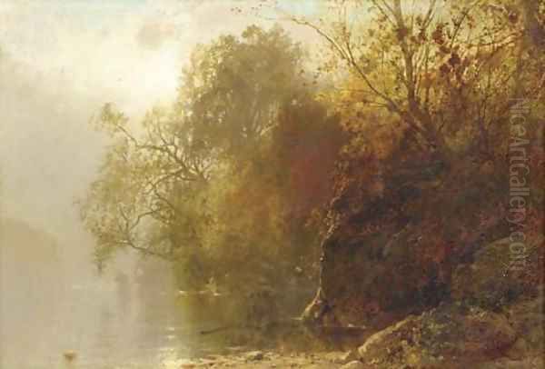 Autumn on the Lake Oil Painting by William M. Hart