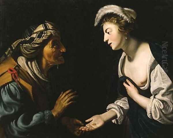 A young woman consulting a fortune teller Oil Painting by Gerrit Van Honthorst