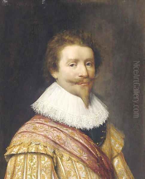 Portrait of a nobleman, possibly Frederik Henderick, Prince of Orange (1584-1647) half-length, in a gold embroidered coat Oil Painting by Gerrit Van Honthorst