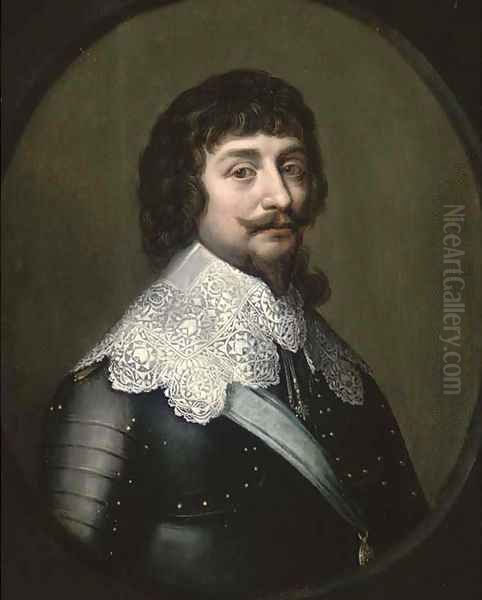 Portrait of Frederick V of Bohemia, the Winter King, Elector Palatine (1596-1632), bust-length, in armour with a lace collar Oil Painting by Gerrit Van Honthorst