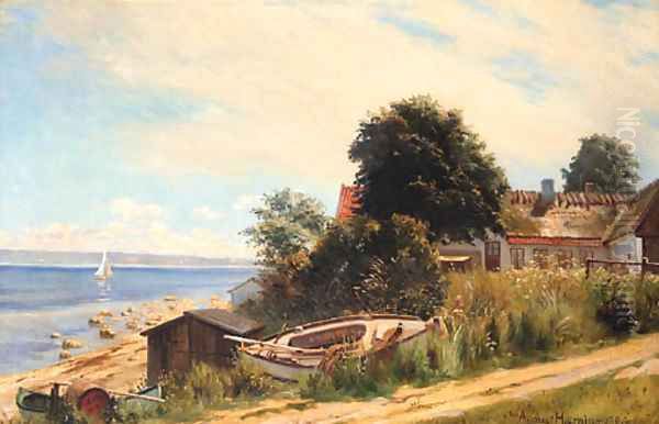 The house by the sea Oil Painting by August Haerning