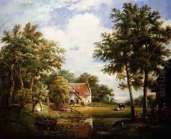 Dutch Farm Scene Oil Painting by Carel Lodewijk Hansen