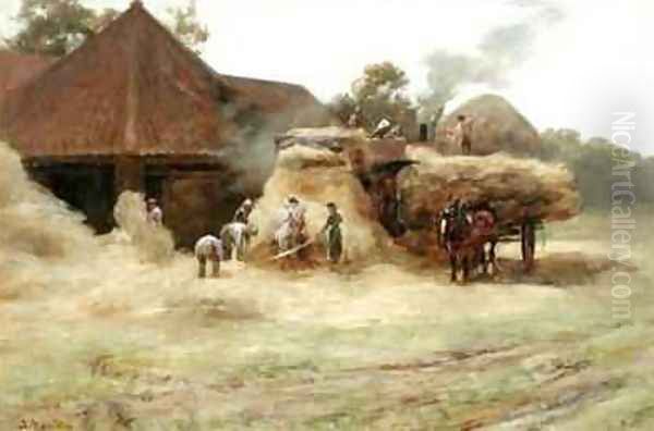 Threshing a Scottish Farm Oil Painting by James Whitelaw Hamilton