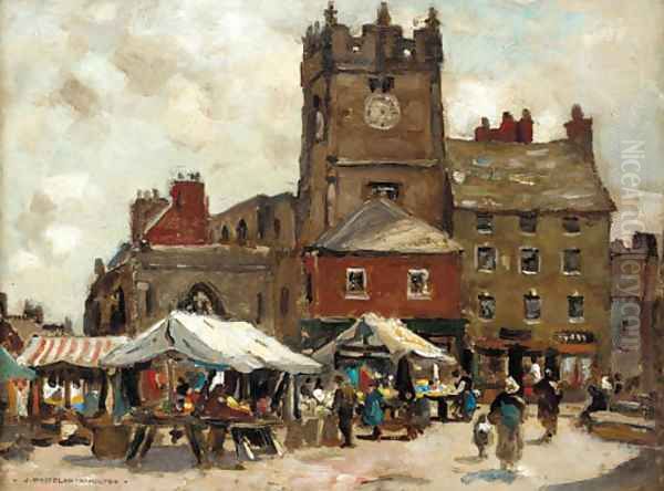 Market day, Richmond, Yorkshire Oil Painting by James Whitelaw Hamilton