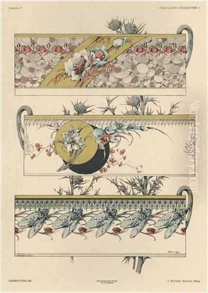 Flowers and flies plate 11 from Fantaisies decoratives Oil Painting by Jules Auguste Habert-Dys