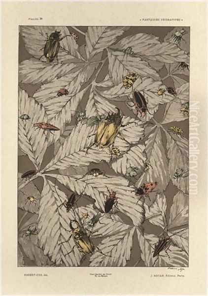 Beetles plate 38 from Fantaisies decoratives Oil Painting by Jules Auguste Habert-Dys