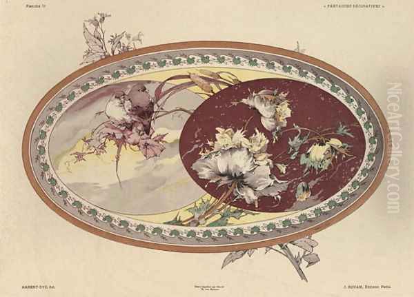 Birds and flowers plate 19 from Fantaisies decoratives Oil Painting by Jules Auguste Habert-Dys