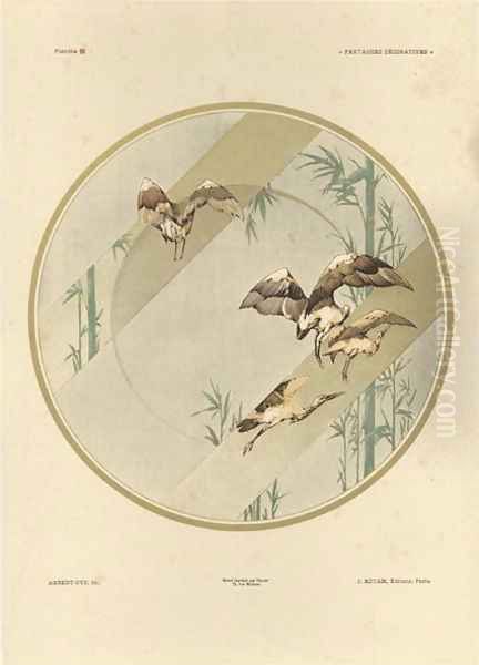 Storks plate 10 from Fantaisies decoratives Oil Painting by Jules Auguste Habert-Dys