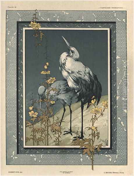 Storks plate 40 from Fantaisies decoratives Oil Painting by Jules Auguste Habert-Dys