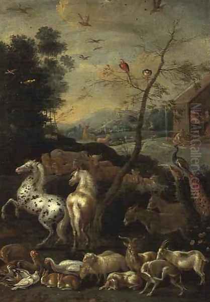 Animals entering the Ark Oil Painting by Lambert de Hondt