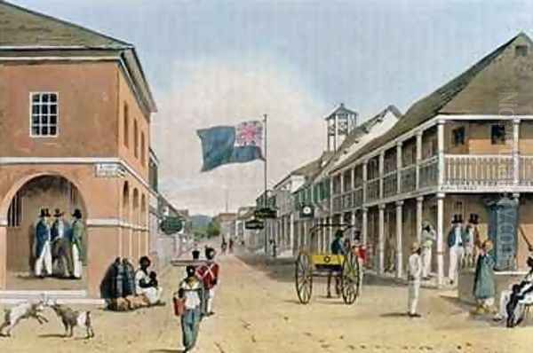 View of Harbour Street Kingston Jamaica from A Picturesque Tour of the Island of Jamaica Oil Painting by James Hakewill