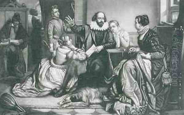 Shakespeare with his Family at Stratford Reciting the Tragedy Hamlet Oil Painting by Edouard Jean Conrad Hamman