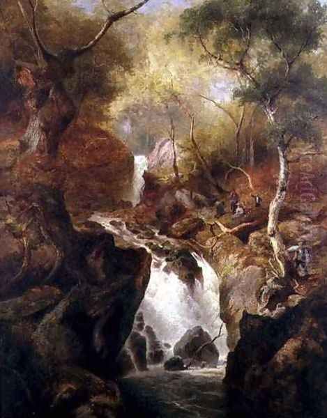 Waterfall through a Woodland Oil Painting by Edward Henry Holder