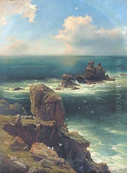 A thunderstorm passing over Lands End Oil Painting by Edward Henry Holder