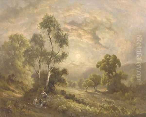 Children playing on a hillside path Oil Painting by Edward Henry Holder