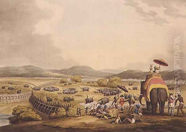 Driving Elephants Into A Keddah Oil Painting by Samuel Howitt