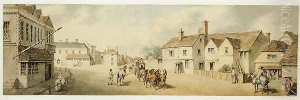 A Coach and Four Passing through Chippenham Wiltshire Oil Painting by Samuel Howitt