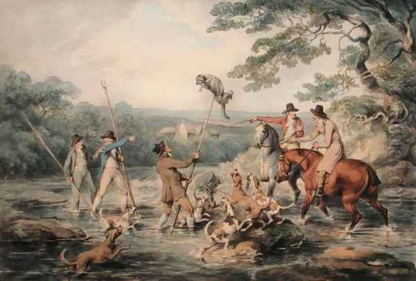 Hunting the Otter Oil Painting by Samuel Howitt