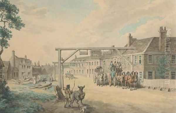 Coaches and horses before the White Hart Inn Oil Painting by Samuel Howitt